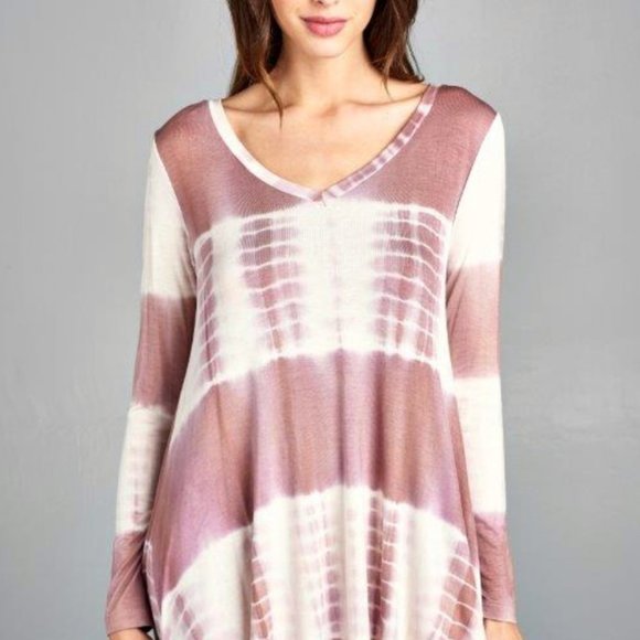 Women's 2XL 2X? Purple White Tie Dye Sexy Mini Tunic Dress V-Neck High Low NEW - Picture 6 of 7
